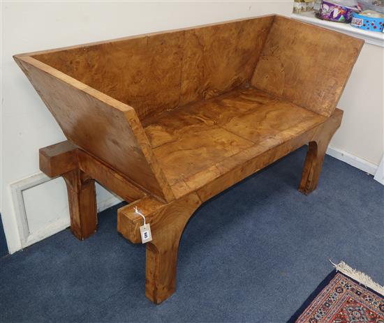 An Indonesian burr teak two seat sofa W.161cm